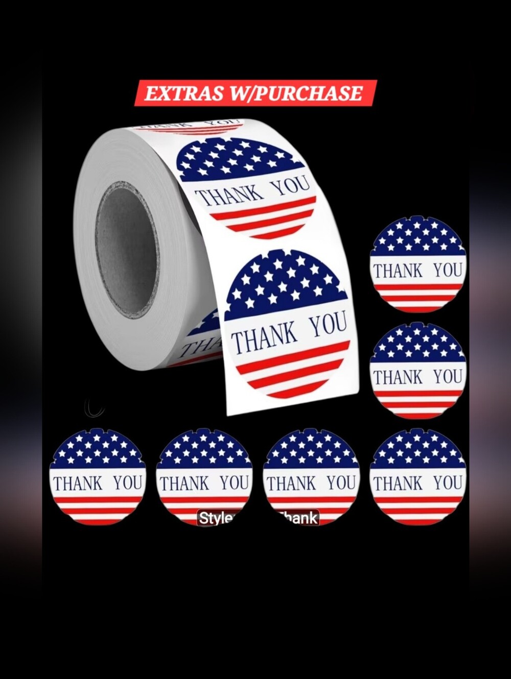 500ct. Patriotic Blue Red White Thank You Stickers -Bonus Random 3 Polymailers